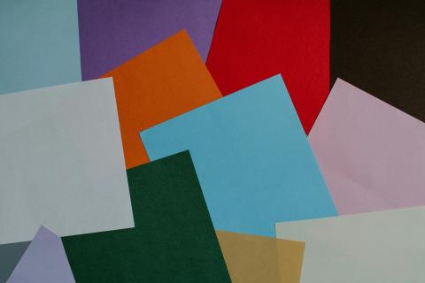 Squares of coloured paper
